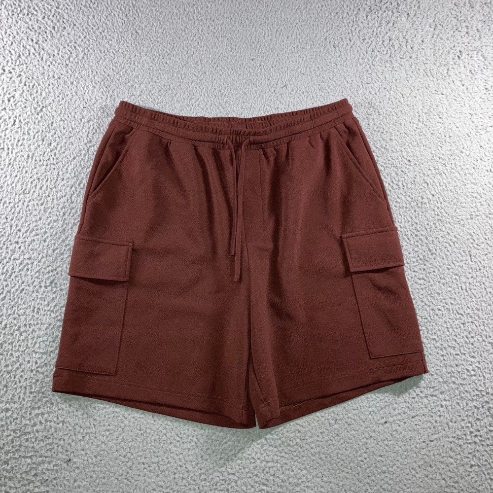 Forever 21 Cargo Shorts Men XL Brown Earth Tone Textured Waffle Knit Drawstring